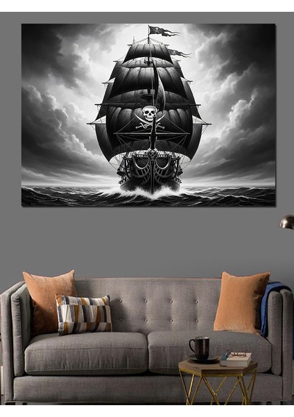 Eski Siyah Korsan Gemisi Koyu Fon Dekoratif Kanvas - Mdf Ahşap Tablo