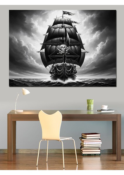 Eski Siyah Korsan Gemisi Koyu Fon Dekoratif Kanvas - Mdf Ahşap Tablo fiyatları