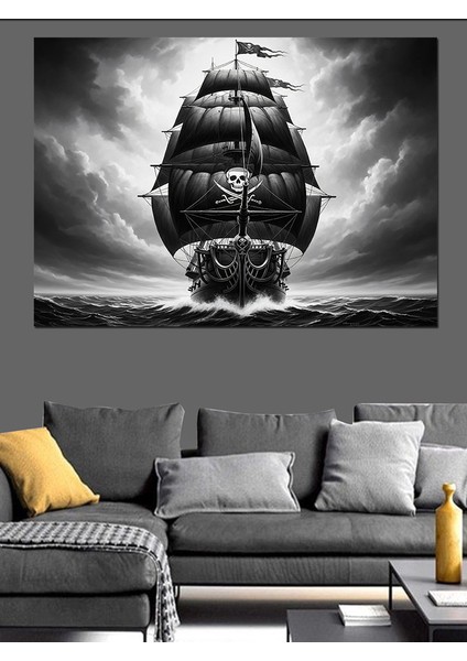Eski Siyah Korsan Gemisi Koyu Fon Dekoratif Kanvas - Mdf Ahşap Tablo modelleri