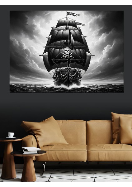Eski Siyah Korsan Gemisi Koyu Fon Dekoratif Kanvas - Mdf Ahşap Tablo fırsatları