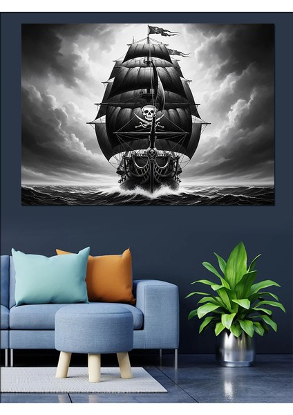 Eski Siyah Korsan Gemisi Koyu Fon Dekoratif Kanvas - Mdf Ahşap Tablo indirimleri