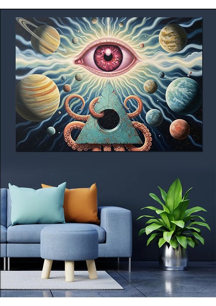 Üçüncü Göz Evren ve Üçgen Illüstrasyonu Dekoratif Kanvas - Mdf Ahşap Tablo