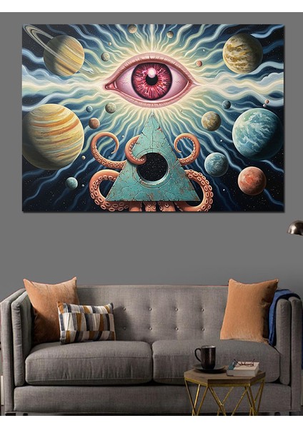 Üçüncü Göz Evren ve Üçgen Illüstrasyonu Dekoratif Kanvas - Mdf Ahşap Tablo fiyatları