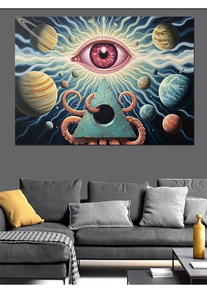 Üçüncü Göz Evren ve Üçgen Illüstrasyonu Dekoratif Kanvas - Mdf Ahşap Tablo fırsatları