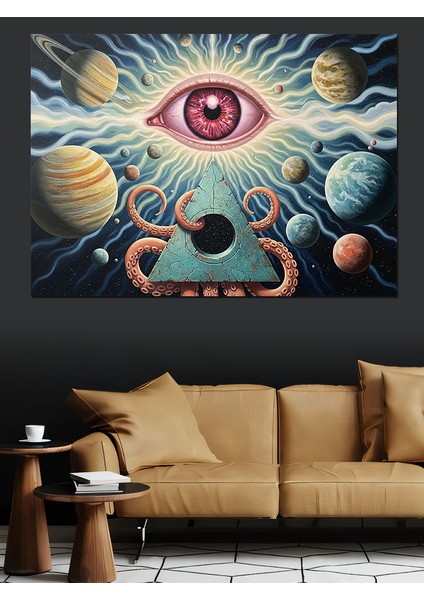 Üçüncü Göz Evren ve Üçgen Illüstrasyonu Dekoratif Kanvas - Mdf Ahşap Tablo indirimleri