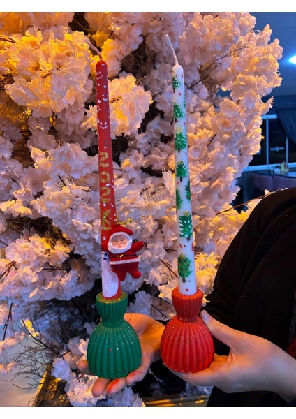 Yılbaşına Özel Ikili Yeşil ve Kırmızı Renk Mumluk