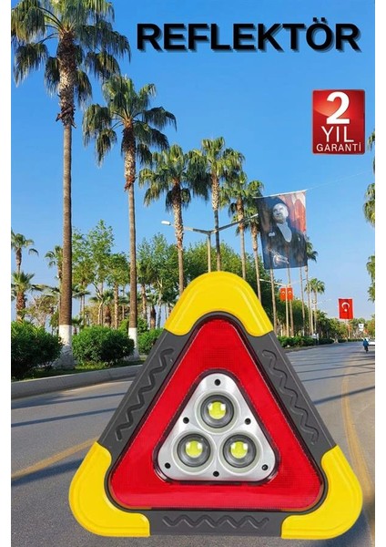 Bfs Reflektör Güneş Panelli Solarlı Şarjlı Üçgen Işıklı Trafik Reflektör Fener fiyatları