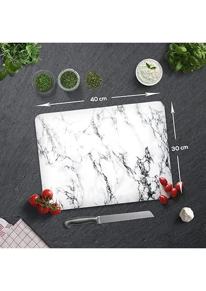 10001503001 Beyaz Mermer Görünümlü Cam Kesme Tahtası, 30CM x 40CM modelleri