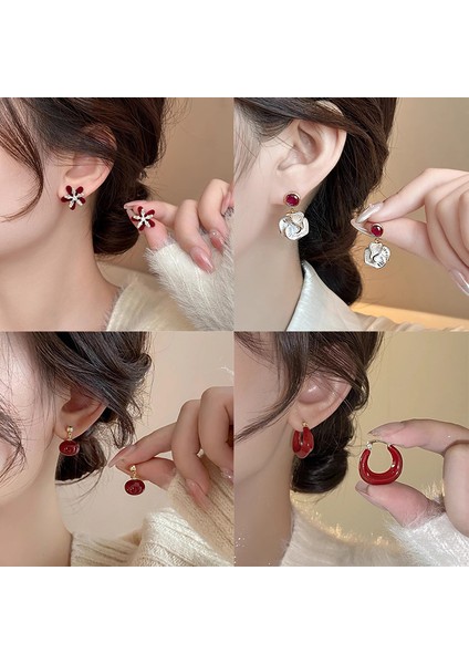 Yüksek Kaliteli 925 Gümüş Iğne Ankora Kırmızıretro Işık Kıdemli Zirkonyaduygusu Basit Küpe(Yurt Dışından) modelleri