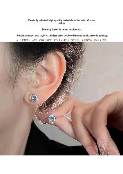 Moda Paslanmaz Çelik Dört Pençe 3A Zirkonya Ince Iğneçift Elmasküpe (Yurt Dışından) fırsatları