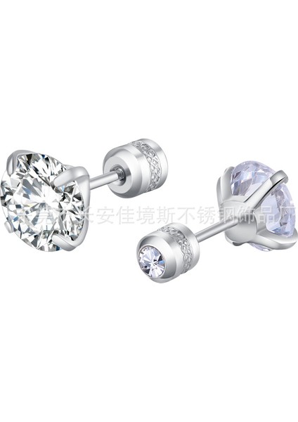 Moda Paslanmaz Çelik Dört Pençe 3A Zirkonya Ince Iğneçift Elmasküpe (Yurt Dışından)