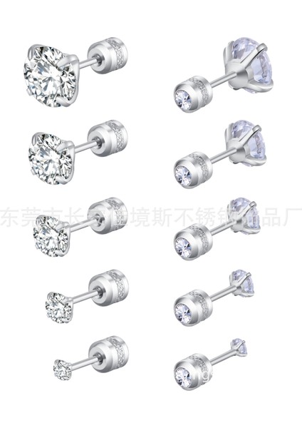 Moda Paslanmaz Çelik Dört Pençe 3A Zirkonya Ince Iğneçift Elmasküpe (Yurt Dışından)