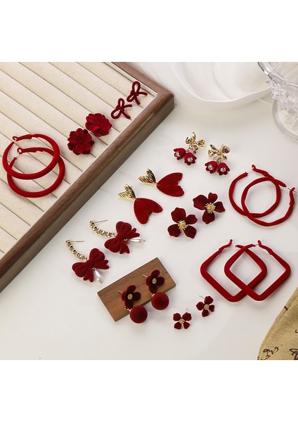 Ankora Kırmızı Akın Yay Küpe Sonbahar ve Kış Kıdemli Yüz Küpe Moda Retro Küpe (Yurt Dışından) fiyatları