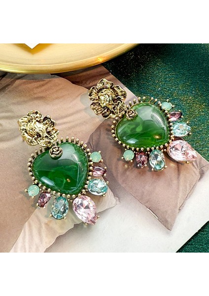 Vintage Bağbozumu Yeşil Küpe Fransız Antika Mahkeme Tarzı Atılı Kıdemli Zarafet Duygusu Mizaç Küpe Küpe (Yurt Dışından)