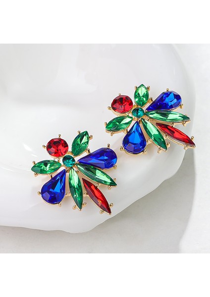 Ağır Iş Renkli Zirkon Küpe Niş Tasarım Mizaç Çiçek Küpe Hafif Lüks Yüksek Küpe Takı Duygusu (Yurt Dışından)