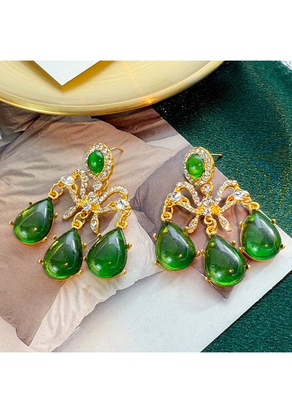 Vintage Bağbozumu Yeşil Küpe Fransız Antika Mahkeme Tarzı Atılı Kıdemli Zarafet Duygusu Mizaç Küpe Küpe (Yurt Dışından)