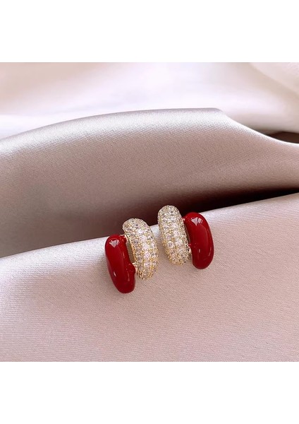 Yüksek Kaliteli 925 Gümüş Iğne Ankora Kırmızı Küpe Retro Işık Lüks Kıdemli Zirkonya Küpe Duygusu Basit Küpe Kadın (Yurt Dışından)