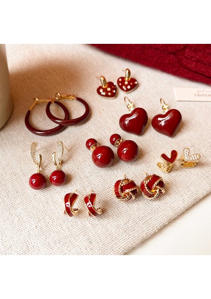 Yüksek Kaliteli 925 Gümüş Iğne Ankora Kırmızı Küpe Retro Işık Lüks Kıdemli Zirkonya Küpe Duygusu Basit Küpe Kadın (Yurt Dışından) fiyatları