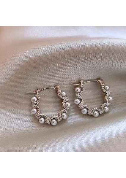 Gümüş Iğne Kıdemli Zirkonya Inci Küpe Duygusu Fransız Niş Retro Işık Lüks Küpe Küpe Takı Kadın (Yurt Dışından)