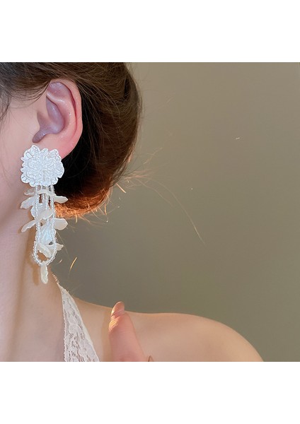 Gümüş Iğne Çiçek Inci Küpe Hafif Lüks Kıdemli Küpe Duygusu Moda Çok Yönlü Mizaç Basit Küpe Tasarımı Niş (Yurt Dışından)