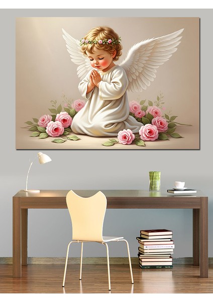 Dua Eden Bebek Melek ve Pembe Güllerle Masumiyet Postoral Renkler Dekoratif Kanvas - Mdf Ahşap Tablo fırsatları