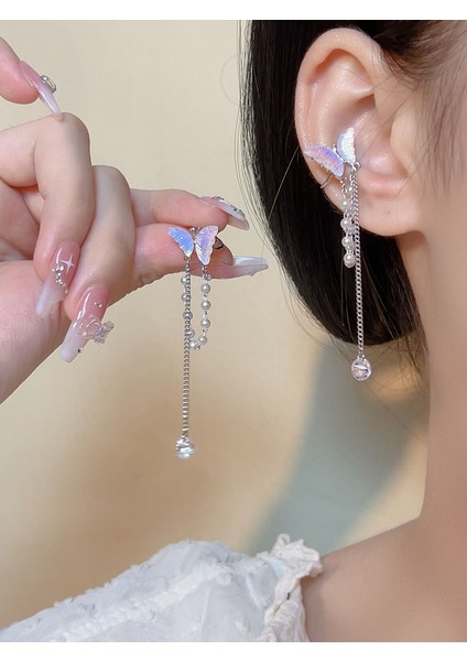 Kulak Deliği Yok Kulak Klipsi Soğuk Hissi Tasarım Küpeler Kadın Uzun Bölüm Püskül Inci Kulak Kemiği Klipsi (Yurt Dışından)