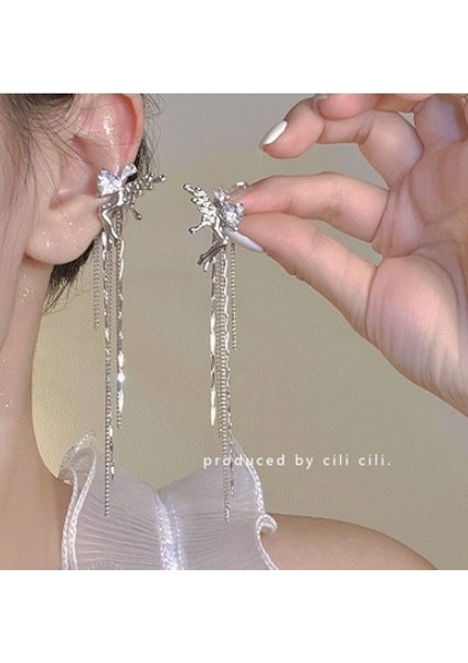 Kulak Deliği Yok Kulak Klipsi Soğuk Hissi Tasarım Küpeler Kadın Uzun Bölüm Püskül Inci Kulak Kemiği Klipsi (Yurt Dışından)