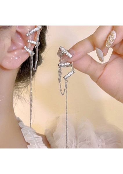 Kulak Deliği Yok Kulak Klipsi Soğuk Hissi Tasarım Küpeler Kadın Uzun Bölüm Püskül Inci Kulak Kemiği Klipsi (Yurt Dışından)