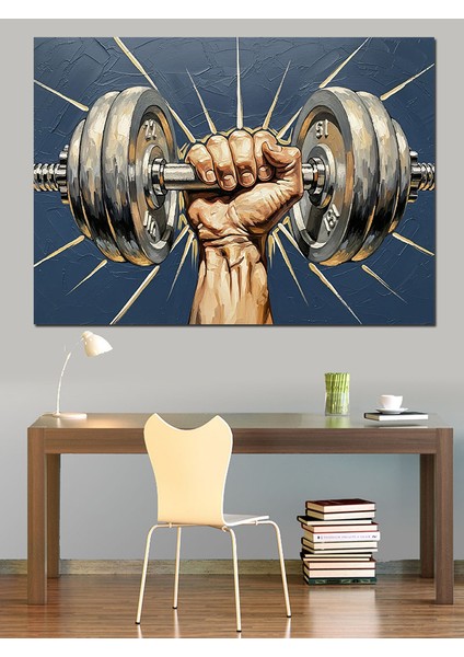 Dambıl Kaldıran Kaslı Kol Çizimi Dekoratif Kanvas - Mdf Ahşap Tablo