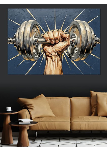 Dambıl Kaldıran Kaslı Kol Çizimi Dekoratif Kanvas - Mdf Ahşap Tablo modelleri