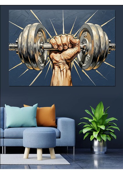 Dambıl Kaldıran Kaslı Kol Çizimi Dekoratif Kanvas - Mdf Ahşap Tablo fırsatları