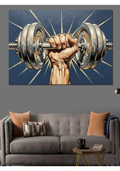 Dambıl Kaldıran Kaslı Kol Çizimi Dekoratif Kanvas - Mdf Ahşap Tablo indirimleri