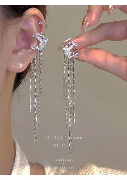 Kulak Deliği Yok Kulak Klipsi Soğuk Hissi Tasarım Küpeler Kadın Uzun Bölüm Püskül Inci Kulak Kemiği Klipsi (Yurt Dışından)