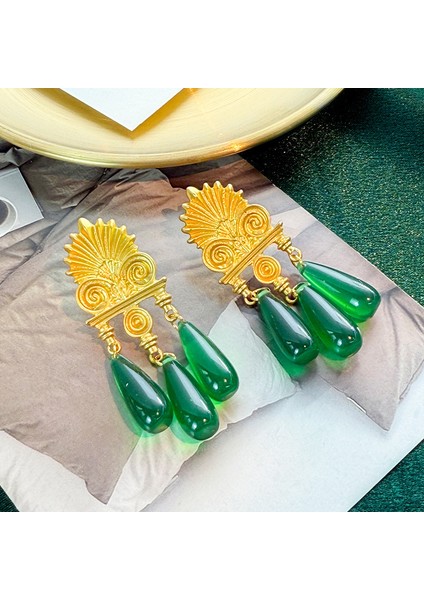 Vintage Bağbozumu Yeşil Küpe Fransız Antika Mahkeme Tarzı Atılı Kıdemli Zarafet Duygusu Mizaç Küpe Küpe (Yurt Dışından)