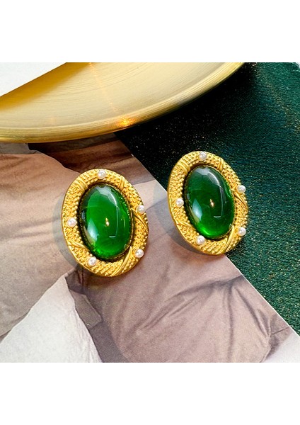 Vintage Bağbozumu Yeşil Küpe Fransız Antika Mahkeme Tarzı Atılı Kıdemli Zarafet Duygusu Mizaç Küpe Küpe (Yurt Dışından)