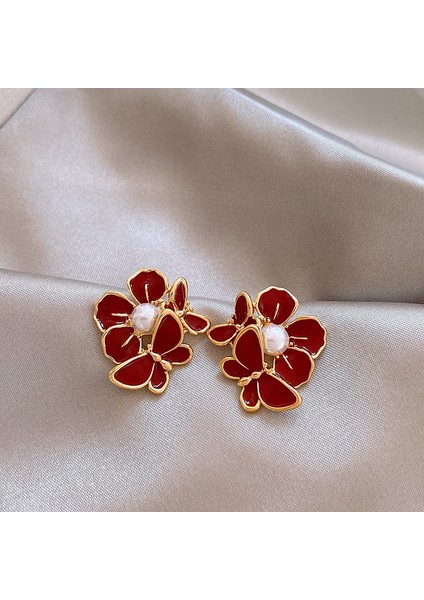 Yüksek Kaliteli 925 Gümüş Iğne Ankora Kırmızı Küpe Retro Işık Lüks Kıdemli Zirkonya Küpe Duygusu Basit Küpe Kadın (Yurt Dışından)