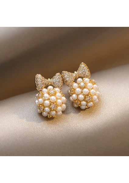 Gümüş Iğne Kıdemli Zirkonya Inci Küpe Duygusu Fransız Niş Retro Işık Lüks Küpe Küpe Takı Kadın (Yurt Dışından)