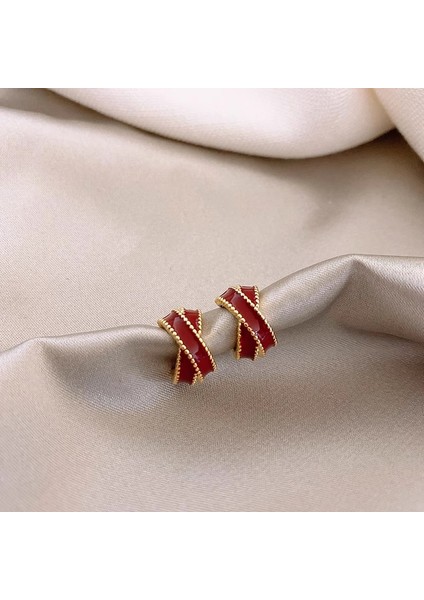 Yüksek Kaliteli 925 Gümüş Iğne Ankora Kırmızı Küpe Retro Işık Lüks Kıdemli Zirkonya Küpe Duygusu Basit Küpe Kadın (Yurt Dışından)