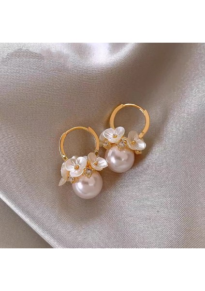 Elektroliz Gümüş Iğne Tatlı Su Inci Çiçek Küpe Moda Üst Düzey Küpe Duygusu Fransız Işık Lüks ve Zarif Küpe Kadın (Yurt Dışından)