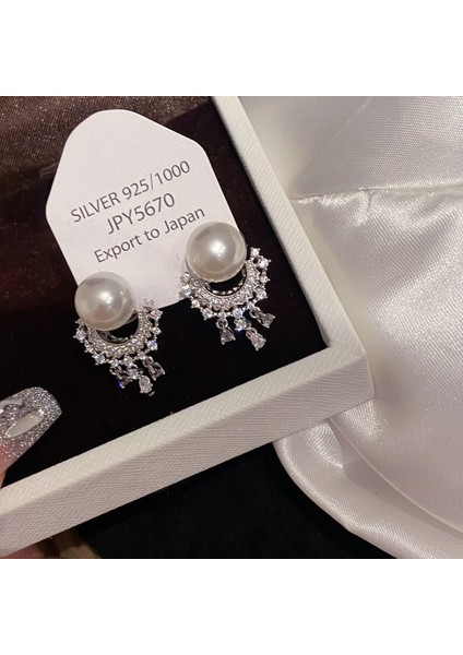 Elektroliz Gümüş Iğne Tatlı Su Inci Çiçek Küpe Moda Üst Düzey Küpe Duygusu Fransız Işık Lüks ve Zarif Küpe Kadın (Yurt Dışından)