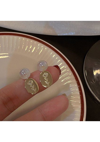 Elektroliz Gümüş Iğne Tatlı Su Inci Çiçek Küpe Moda Üst Düzey Küpe Duygusu Fransız Işık Lüks ve Zarif Küpe Kadın (Yurt Dışından)