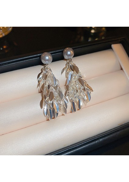 Elektroliz Gümüş Iğne Tatlı Su Inci Çiçek Küpe Moda Üst Düzey Küpe Duygusu Fransız Işık Lüks ve Zarif Küpe Kadın (Yurt Dışından)