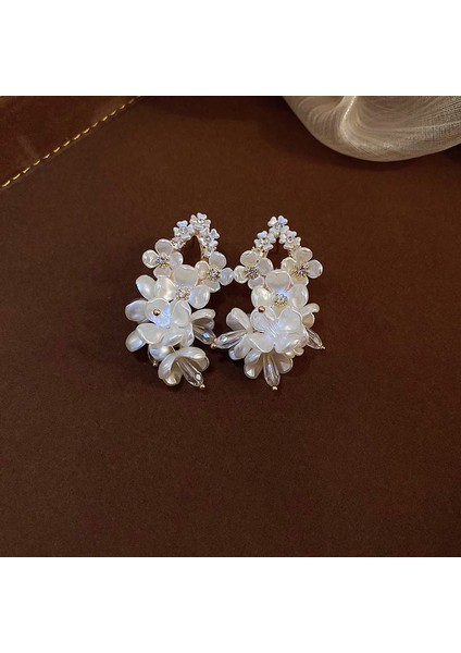 Gümüş Iğne Çiçek Inci Küpe Hafif Lüks Kıdemli Küpe Duygusu Moda Çok Yönlü Mizaç Basit Küpe Tasarımı Niş (Yurt Dışından)