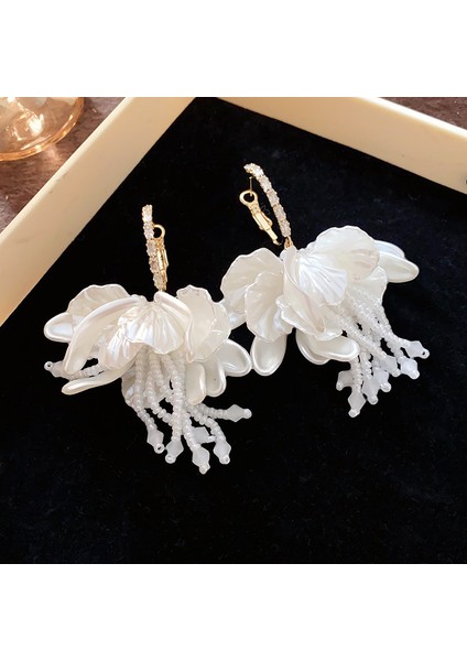 Gümüş Iğne Çiçek Inci Küpe Hafif Lüks Kıdemli Küpe Duygusu Moda Çok Yönlü Mizaç Basit Küpe Tasarımı Niş (Yurt Dışından)