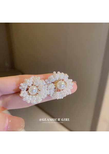 Elektroliz Gümüş Iğne Tatlı Su Inci Çiçek Küpe Moda Üst Düzey Küpe Duygusu Fransız Işık Lüks ve Zarif Küpe Kadın (Yurt Dışından)