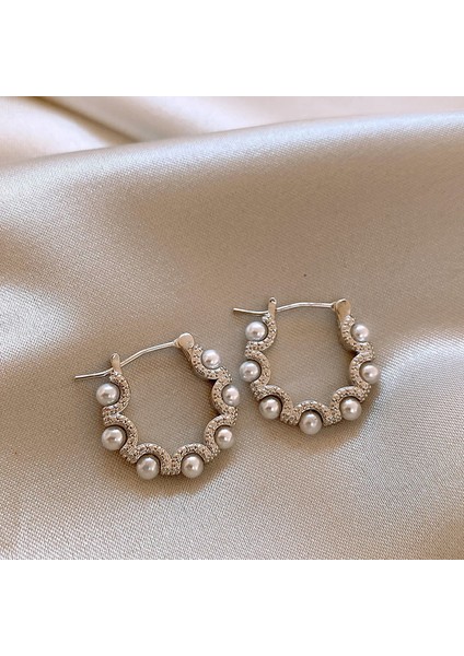 Elektroliz Gümüş Iğne Tatlı Su Inci Çiçek Küpe Moda Üst Düzey Küpe Duygusu Fransız Işık Lüks ve Zarif Küpe Kadın (Yurt Dışından)