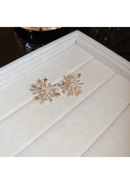 Elektroliz Gümüş Iğne Tatlı Su Inci Çiçek Küpe Moda Üst Düzey Küpe Duygusu Fransız Işık Lüks ve Zarif Küpe Kadın (Yurt Dışından)