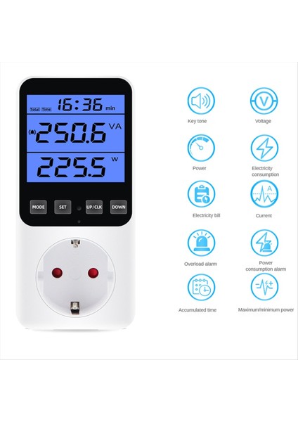 Ab Fişi Dijital Enerji Ölçer Wattmetre Soket Voltajı Güç Tüketimi Watt AC230V Elektrik Analizör Monitör Test Cihazı (Yurt Dışından) indirimleri