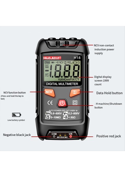Huajiayi H18 Mini Dijital Multimetre Ac/dc Voltaj Metre 1999 Multimetro Ohm Ncv Elektrik Araçları Kırmızı (Yurt Dışından) modelleri
