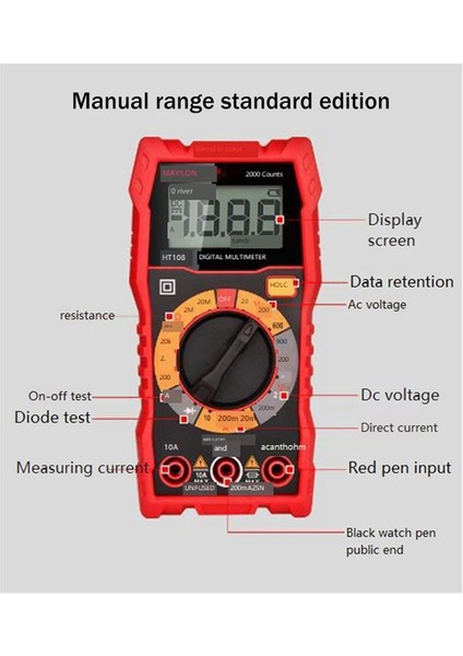 Mayilon HT108L Multimetre Dijital Profesyonel Voltmetre Ammetre Aralığı 600V 10A Ac Dc Test Cihazı (Yurt Dışından)